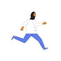 Runner. Joggers. Young woman in hijab running. vector