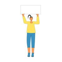 Woman holding blank banner. vector