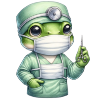 AI generated Frog Surgeon in Scrubs watercolor clipart. AI Generated png