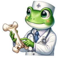 AI generated Frog Orthopedist with human Bone Model watercolor clipart. AI Generated png