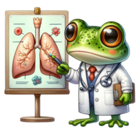 ai gerado uma rã médico explicando pneumonia aguarela clipart. ai gerado png