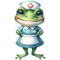 AI generated Frog Nurse watercolor clipart. AI Generated png