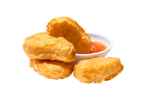 Front view of chicken nugget with chili sauce isolated with clipping path in png file format