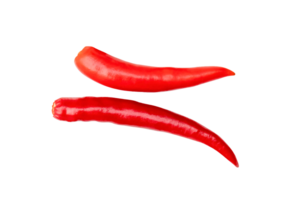 Top view set of red chili peppers isolated with clipping path in png file format