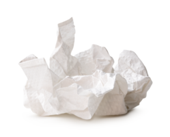 Front view of crumpled tissue paper ball after use in toilet or restroom isolated with clipping path and shadow in png file format