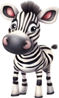 AI generated Watercolor drawing of a cute Zebra in cartoon style. png