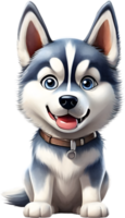 AI generated Watercolor drawing of a cute Siberian husky dog in cartoon style. png