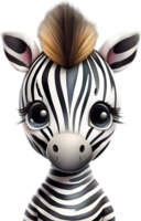 ai genererad vattenfärg teckning av en söt zebra i tecknad serie stil. png