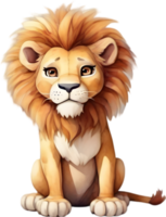 ai généré aquarelle dessin de une mignonne Lion dans dessin animé style. png