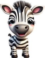 ai gegenereerd waterverf tekening van een schattig zebra in tekenfilm stijl. png