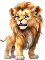 AI generated Watercolor drawing of a cute Lion in cartoon style. png