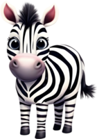 ai genererad vattenfärg teckning av en söt zebra i tecknad serie stil. png