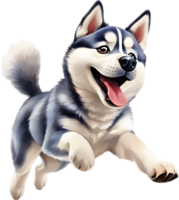 AI generated Watercolor drawing of a cute Siberian husky dog in cartoon style. png