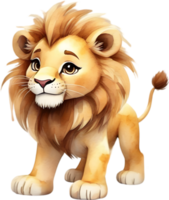 AI generated Watercolor drawing of a cute Lion in cartoon style. png