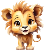 ai generado acuarela dibujo de un linda león en dibujos animados estilo. png