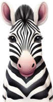 ai genererad vattenfärg teckning av en söt zebra i tecknad serie stil. png