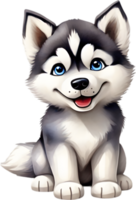 AI generated Watercolor drawing of a cute Siberian husky dog in cartoon style. png