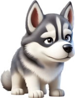 AI generated Watercolor drawing of a cute Siberian husky dog in cartoon style. png