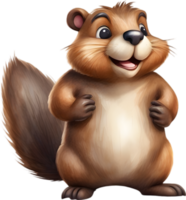 AI generated Watercolor painting of a cute beaver in cartoon style. png