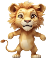 ai généré aquarelle dessin de une mignonne Lion dans dessin animé style. png