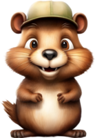 AI generated Watercolor painting of a cute beaver in cartoon style. png