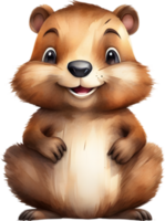 AI generated Watercolor painting of a cute beaver in cartoon style. png