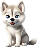 AI generated Watercolor drawing of a cute Siberian husky dog in cartoon style. png