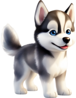 AI generated Watercolor drawing of a cute Siberian husky dog in cartoon style. png