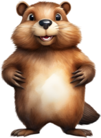 AI generated Watercolor painting of a cute beaver in cartoon style. png