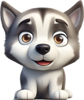 AI generated Watercolor drawing of a cute Siberian husky dog in cartoon style. png