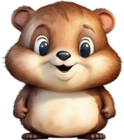 AI generated Watercolor painting of a cute beaver in cartoon style. png
