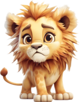 ai généré aquarelle dessin de une mignonne Lion dans dessin animé style. png