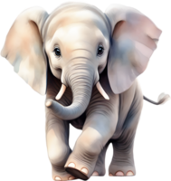 ai gerado aguarela pintura do uma fofa bebê elefante. png