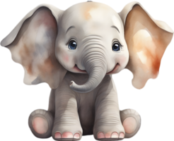 ai genererad vattenfärg målning av en söt bebis elefant. png