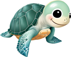 ai généré fermer de une mignonne dessin animé mer tortue icône. png