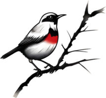 ai généré La peinture de une cramoisi bavarder oiseau en utilisant le Japonais coup de pinceau technique. png