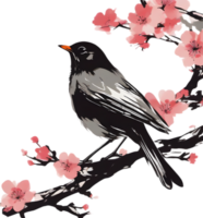 AI generated Painting of a Robin bird using the Japanese brushstroke technique. png