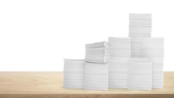 Stack of paper documents on the table Document work in the office Isolated pile on white background. photo