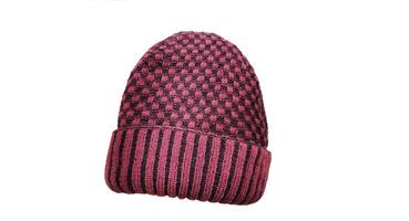 Red and black pattern knit hat Isolated on a white background photo