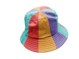 Multicolored bucket hats isolated on white photo