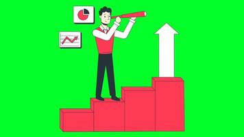 businessman standing on the top of the chart with a telescope video