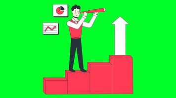 affärsman stående på de topp av de Diagram med en teleskop video