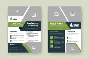 Case Study Layout Flyer. Minimalist Business Report with Simple Design. Green and Beige Color Accent. vector