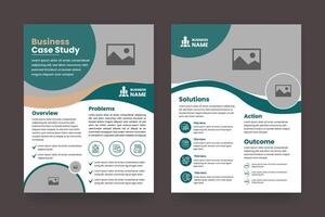 Case Study Layout Flyer. Minimalist Business Report with Simple Design. Green and Beige Color Accent. vector