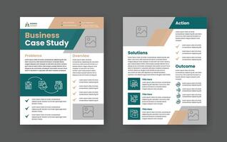 Case Study Layout Flyer. Minimalist Business Report with Simple Design. Green and Beige Color Accent. vector