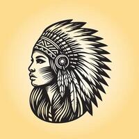 AI generated Native American head design in black and white vector