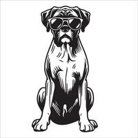 AI generated black and white Boxer Dog wearing sunglasses illustration vector