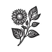 AI generated Common sunflower flower silhouette black and white illustration vector