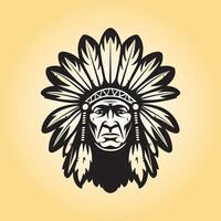 AI generated native american indian face Art in black and white vector