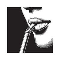 AI generated a woman with a toothbrush in her mouth Vector illustration in black and white